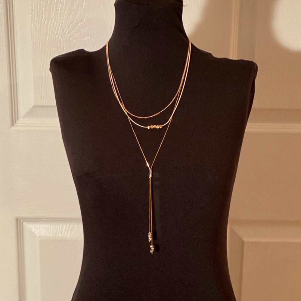 Silver and Gold Chain Layered Drop Necklace